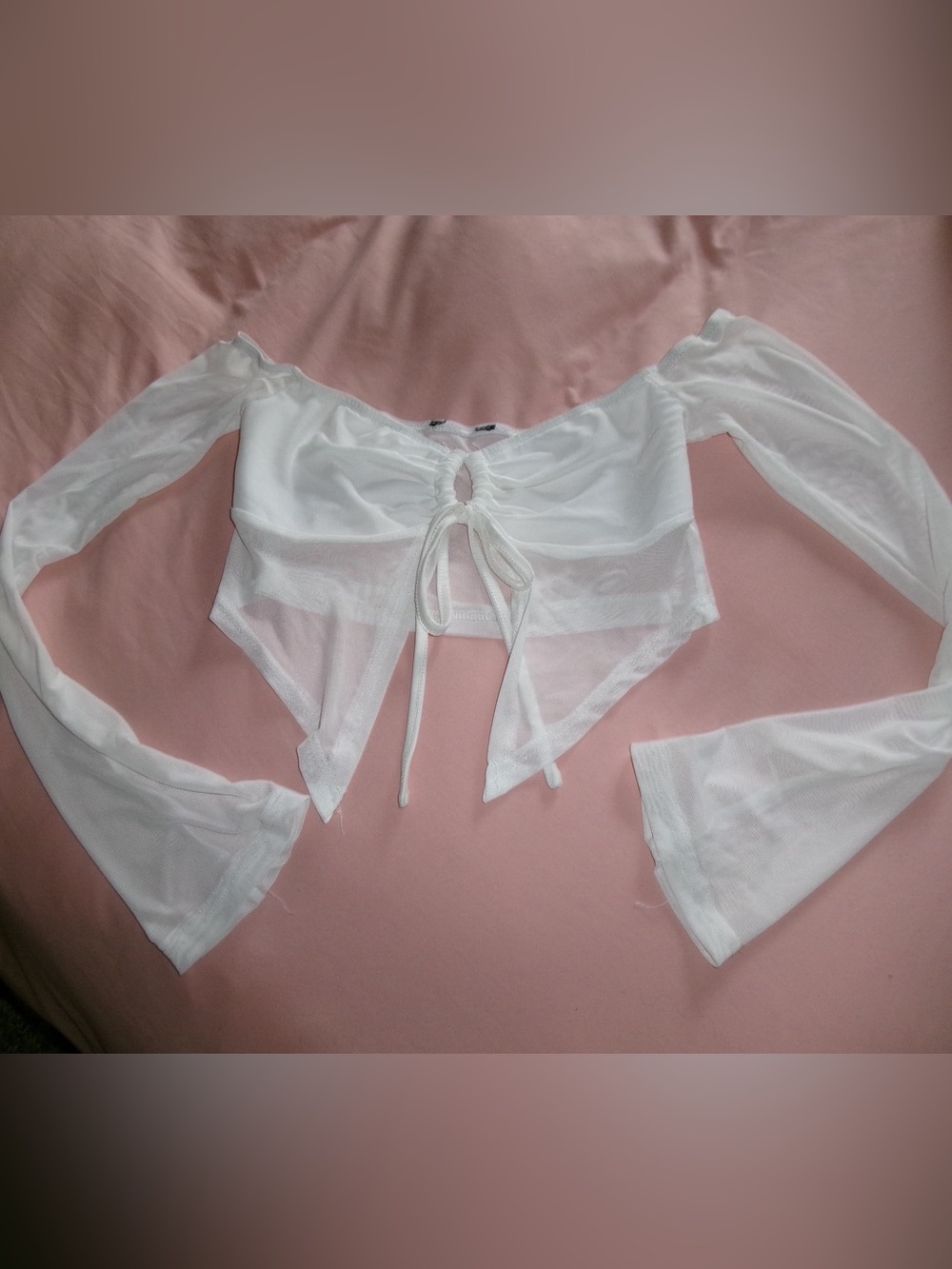 White Sheer Off-Shoulder Long Sleeve Top